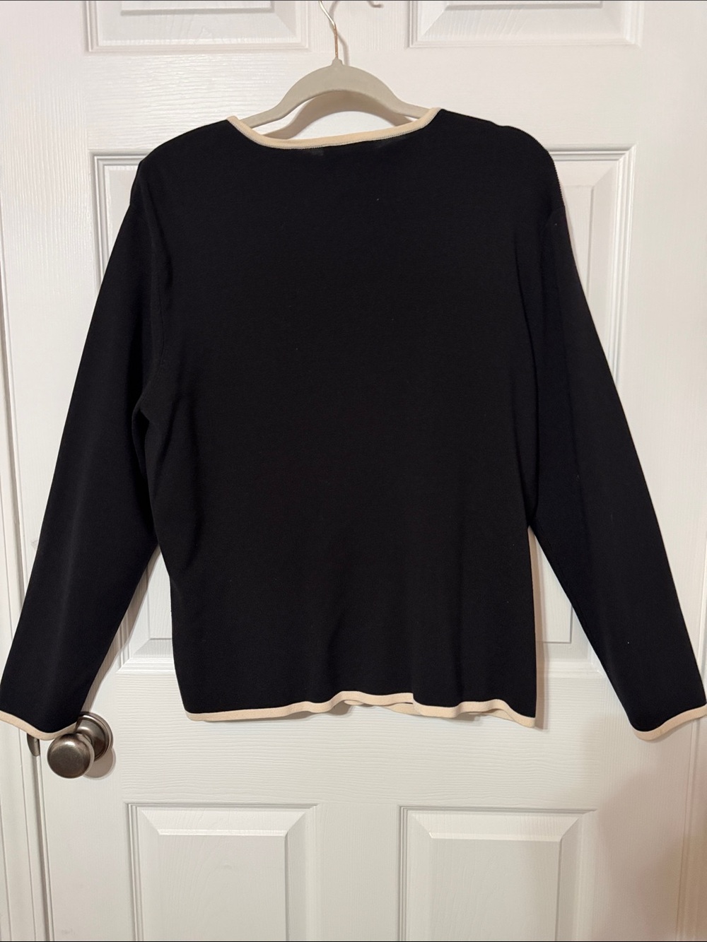 Talbots Black Zip-Front Cardigan Set with Cream Trim - Picture 3 of 5